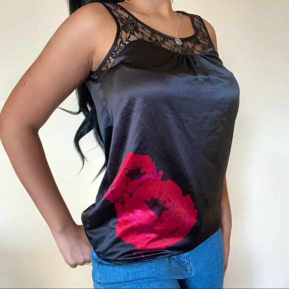 Lace Tank Top with Red Rose - Picture 3 of 4
